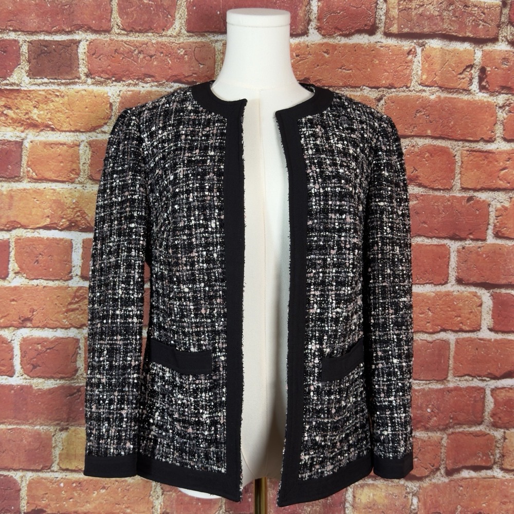 Anne Klein Women's Devonshire Combo Black Frost Tweed Open Front Size 6 NWT NEW